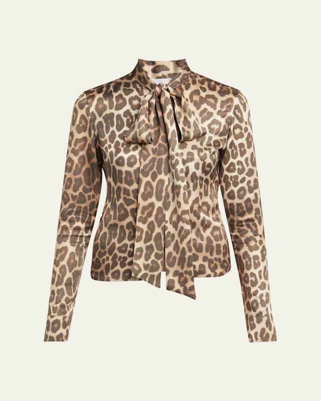 Leopard-Print Bow Blouse